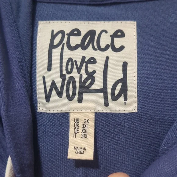 Peace Love World Indigo Hoodie - Picture 2 of 5